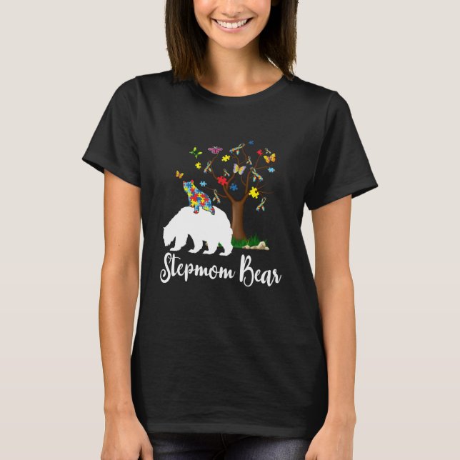 Camiseta Stepmom Bear Autism Awareness Love Support (Anverso)
