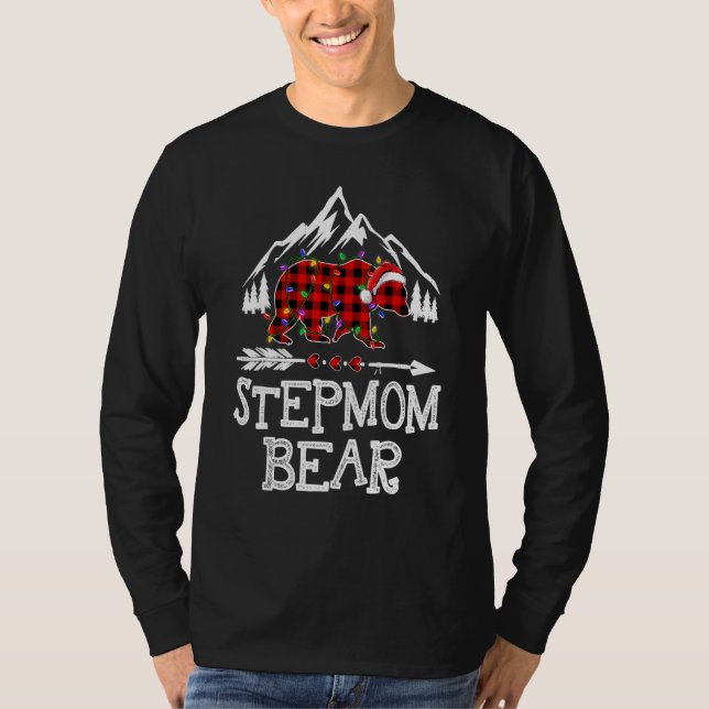 Camiseta Stepmom Bear Buffalo Plaid Matching Family Christm (Anverso)