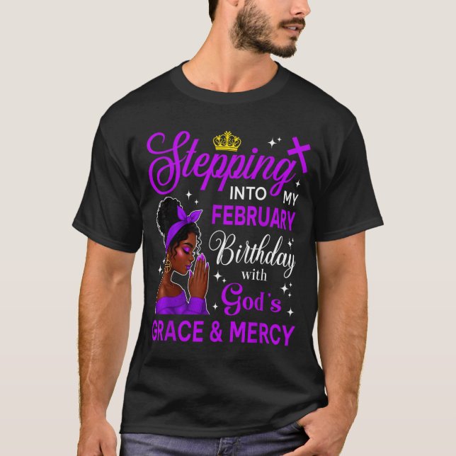 Camiseta Stepng Into My February Birthday Black Afro Woman  (Anverso)