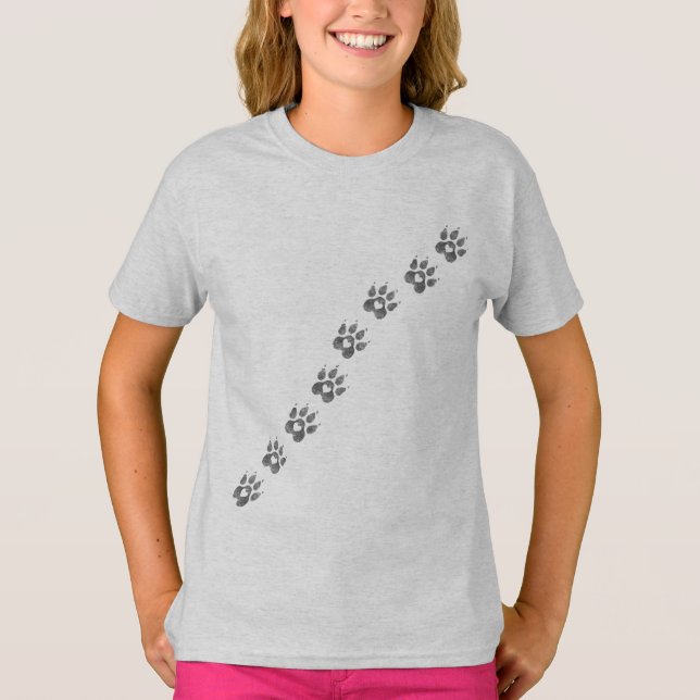 Camiseta Stepped Into My Heart | Dogs Paw Prints Girl's Dog (Anverso)