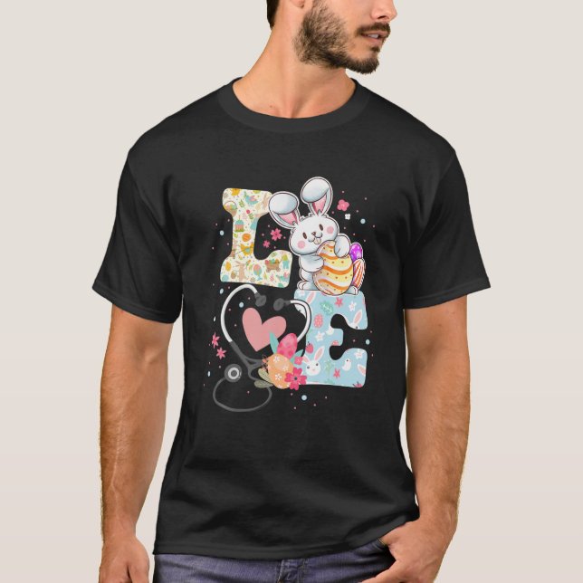 Camiseta Stethoscope Amor Enfermera De Pascua Huevos De Bun (Anverso)