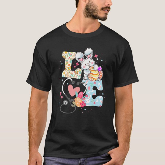 Camiseta Stethoscope Amor Enfermera De Pascua Huevos De Bun (Anverso)