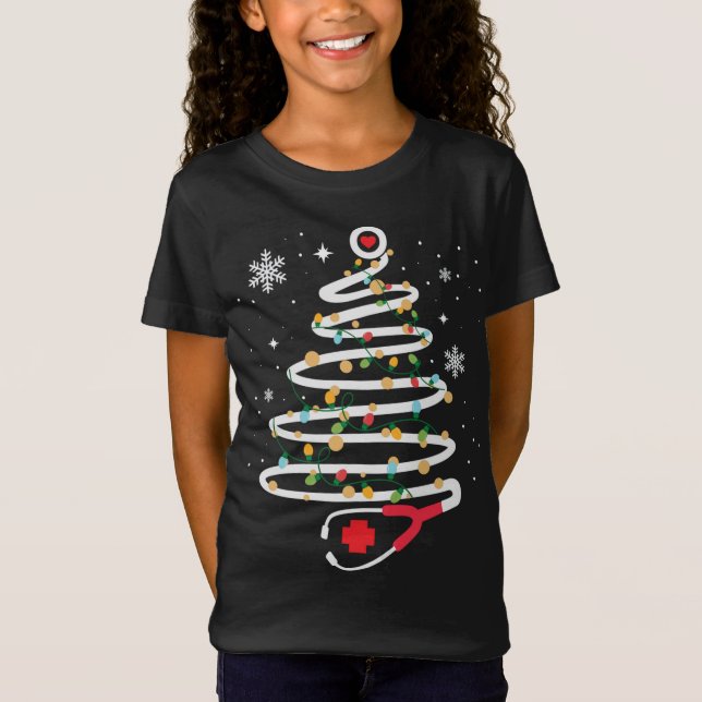 Camiseta Stethoscope Árbol de Navidad Cuidados de Salud RN  (Anverso)