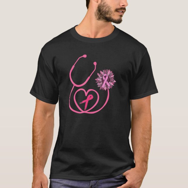 Camiseta Stethoscope Cinta rosa Concienciación sobre el cán (Anverso)