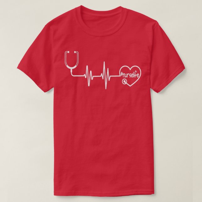 Camiseta Stethoscope EKG Vida de la enfermera en latido  (Diseño del anverso)