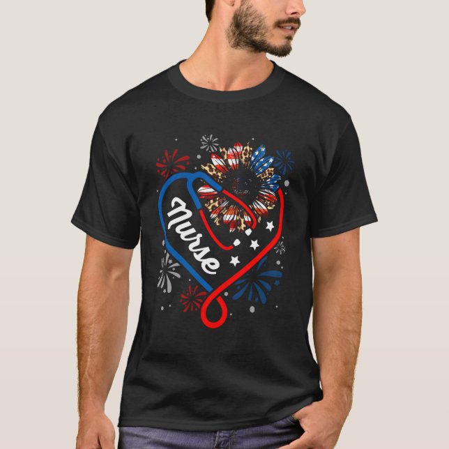 Camiseta Stethoscope Enfermera 4 De Julio Rn Bandera Estado (Anverso)
