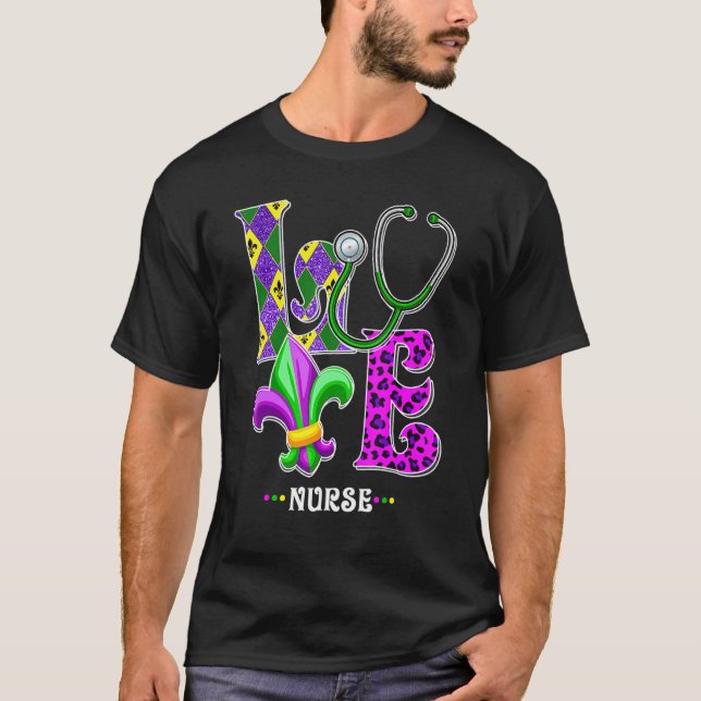 Camiseta Stethoscope Love Life Enfermera Mardi Gras Carniva (Anverso)