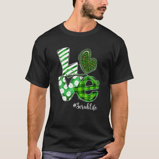 Camiseta Stethoscope Love Scrub Life Enfermera Plaid St Pat (Anverso)