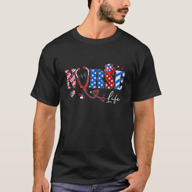 Camiseta Stethoscope Nicu Rn O Enfermera Bandera Americana  (Anverso)