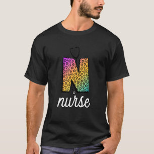 Camiseta Stethoscope Nurse Leopardo Estilo de color arcoiri