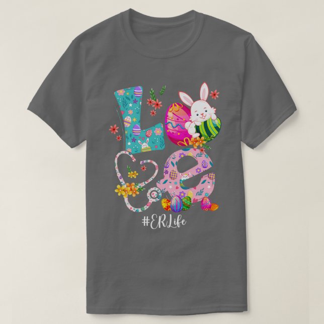 Camiseta Stethoscope Scrub ER Enfermera Vida Bunny Día de P (Diseño del anverso)