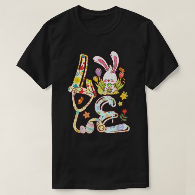 Camiseta Stethoscope Scrub Life Enfermera Bunny Easter Day  (Diseño del anverso)