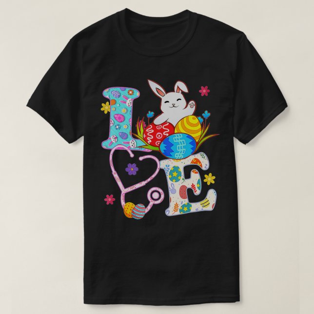 Camiseta Stethoscope Scrub Life Enfermera Bunny Easter Day  (Diseño del anverso)
