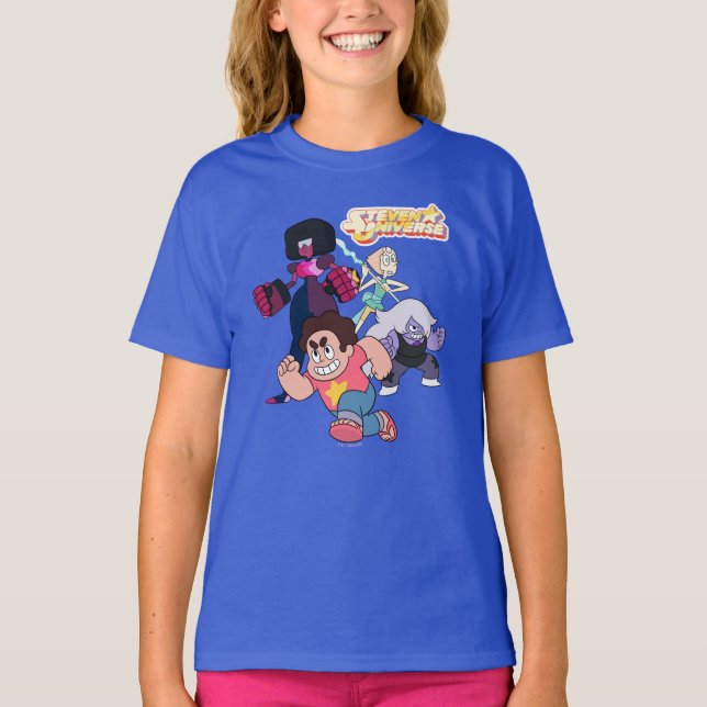 Camiseta Steven Universe | Acción del Grupo Crystal Gem (Anverso)
