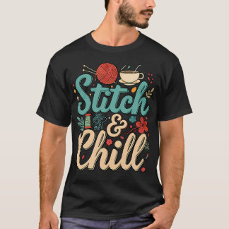 Camiseta Stitch Chill Tejer Costura Manualidad Café L