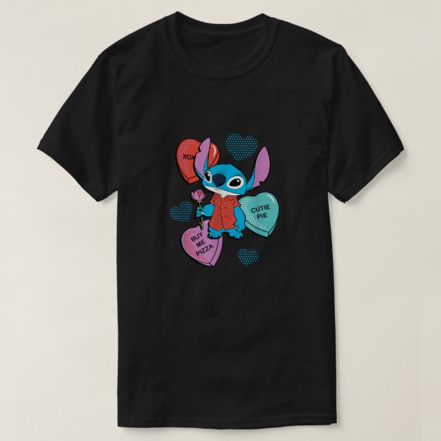 Camiseta Stitch Funny Candy Hearts El día de San Valentín (Diseño del anverso)