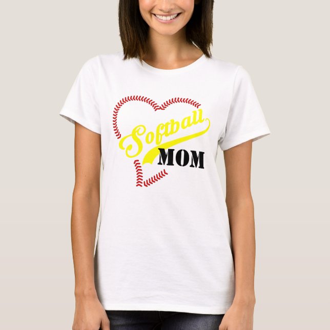Camiseta Stitch Heart Softball Mom Personalized White TShir (Anverso)