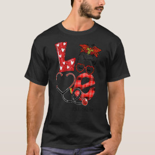 Camiseta Stna Enferse Plaid Leopard Love Heart Messy Bun Rn