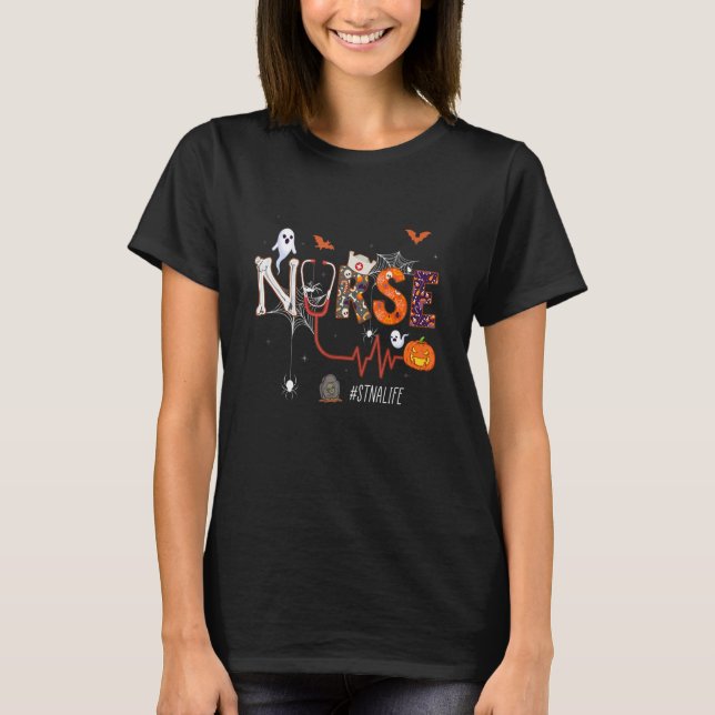 Camiseta Stna Pumpkin Halloween State Tested Nurse Aides Nu (Anverso)