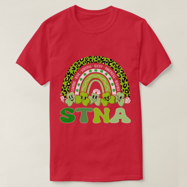 Camiseta STNA St Patricks Day Rainbow Boho Retro Nurse funn (Diseño del anverso)