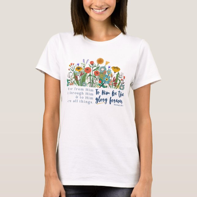 Camiseta Stoa Floral Romans 11:36 (Anverso)