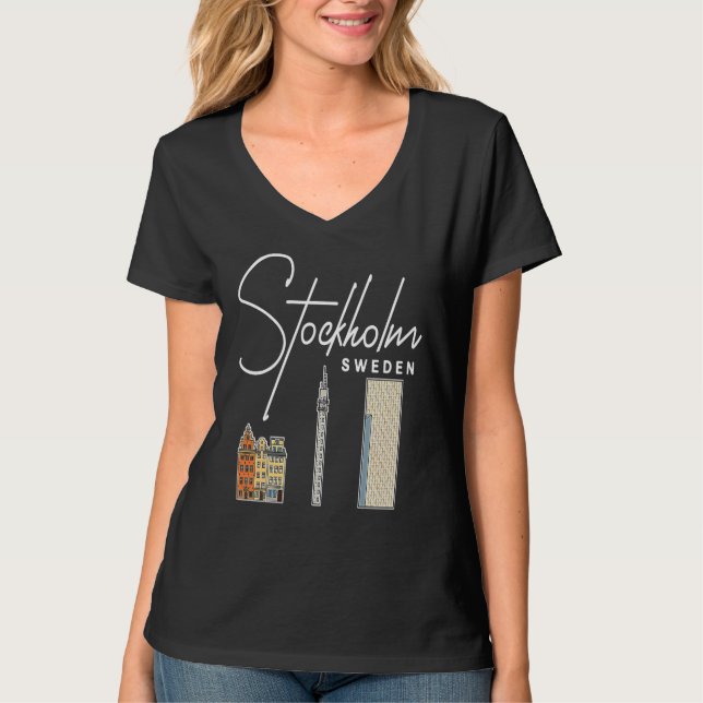 Camiseta Stockholm Sweden City Skyline Map Travel (Anverso)