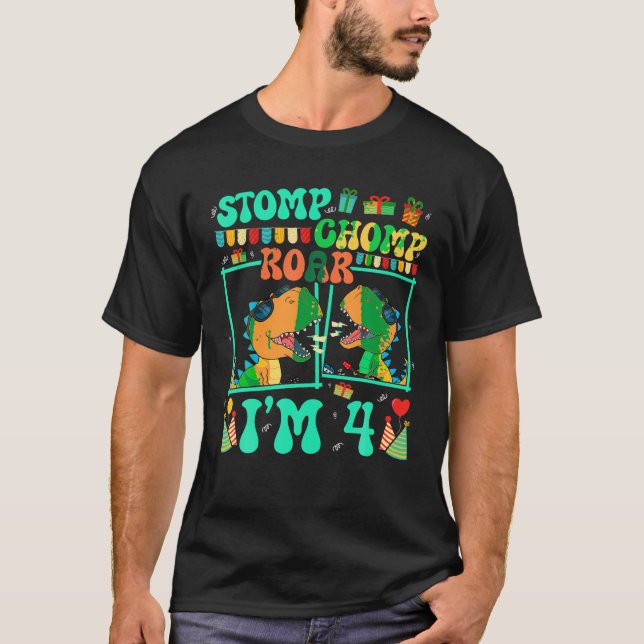 Camiseta Stomp Chomp Roar I m 4 Guitar Dinosaur Kid 4Bir (Anverso)
