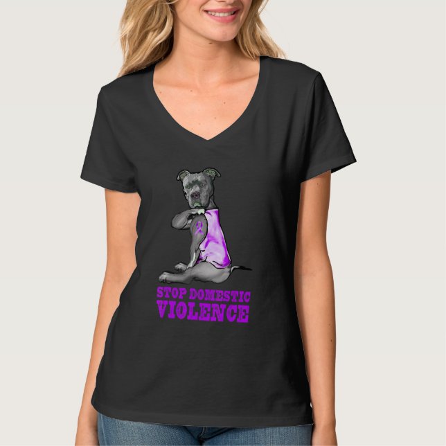 Camiseta Stop Domestic Violence Awareness Tattoo Pitbull Do (Anverso)