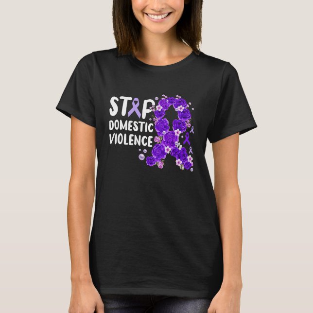 Camiseta Stop Domestic Violence purple roses in ribbon look (Anverso)