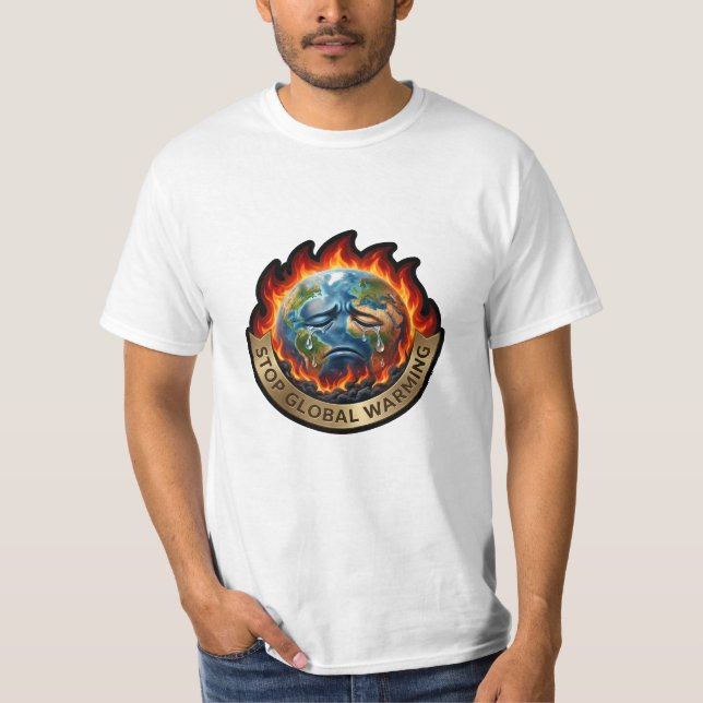 Camiseta Stop Global Warming Crying Earth Flame Environment (Anverso)