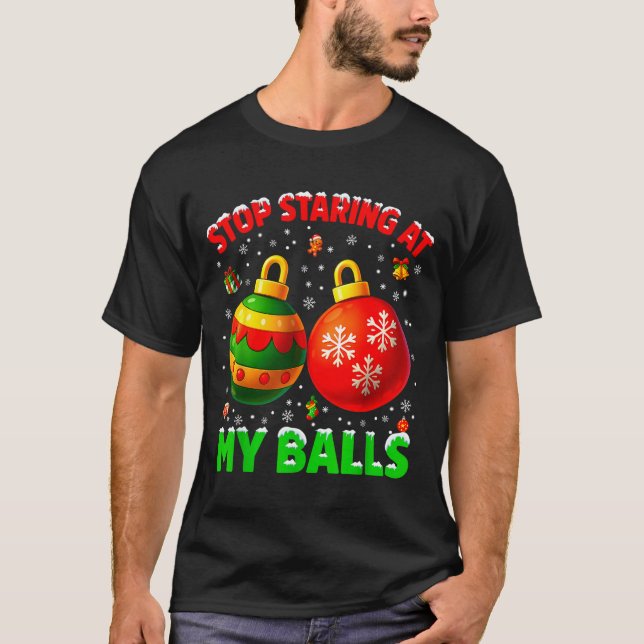 Camiseta Stop Staring At My Pjs Pajamas Christmas Xmas Men  (Anverso)