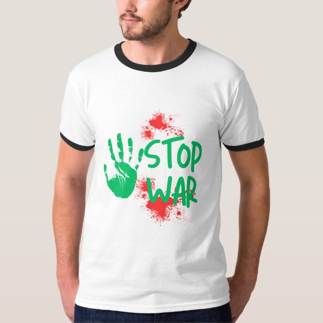 Camiseta Stop War – Bold Handprint Anti-War Graphic Design (Anverso)