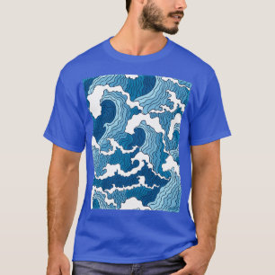 Camiseta Stormy Blue Ocean Waves Japanese Art