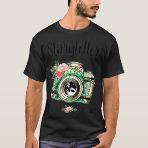 Camiseta Storyteller Photographer Vintage Camera With Flowe