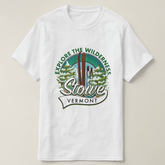 Camiseta Stowe Vermont, Explore el poster de esquí Wilderne (Diseño del anverso)
