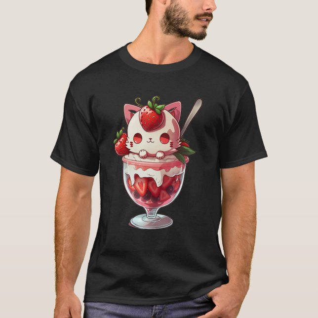 Camiseta Strawberry Ice Cream Sundae Kitten Gelato Berry Ca (Anverso)