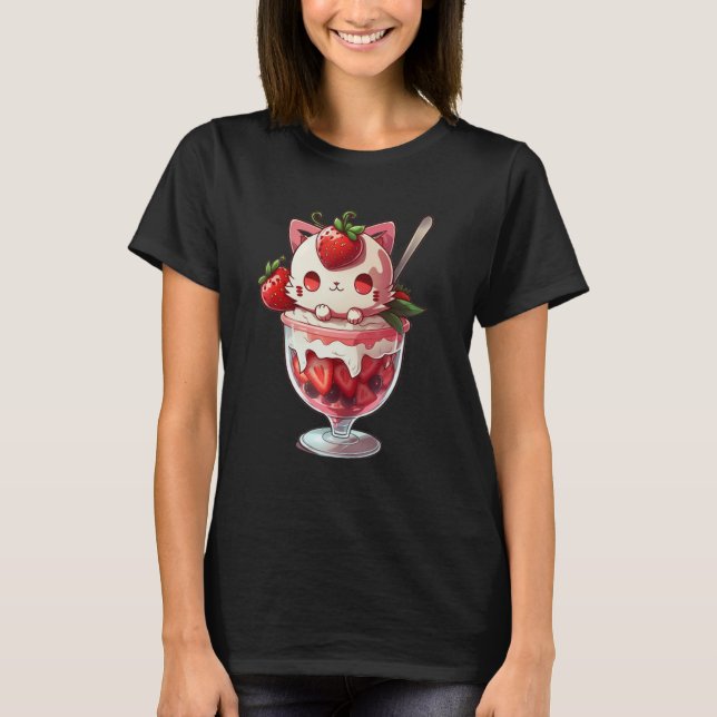 Camiseta Strawberry Ice Cream Sundae Kitten Gelato Berry Ca (Anverso)