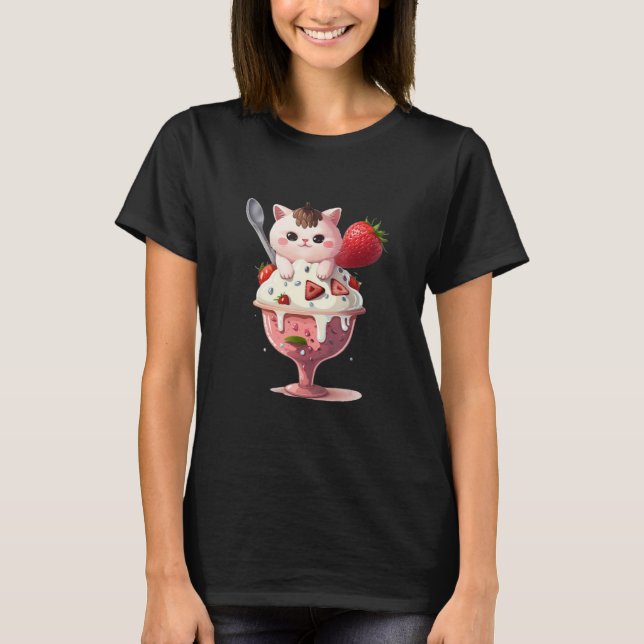 Camiseta Strawberry Ice Cream Sundae Kitten Gelato Berry Ca (Anverso)