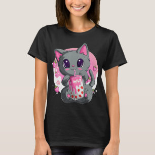 Camiseta Strawberry Milk For Women Girls Kawaii Anime Cat