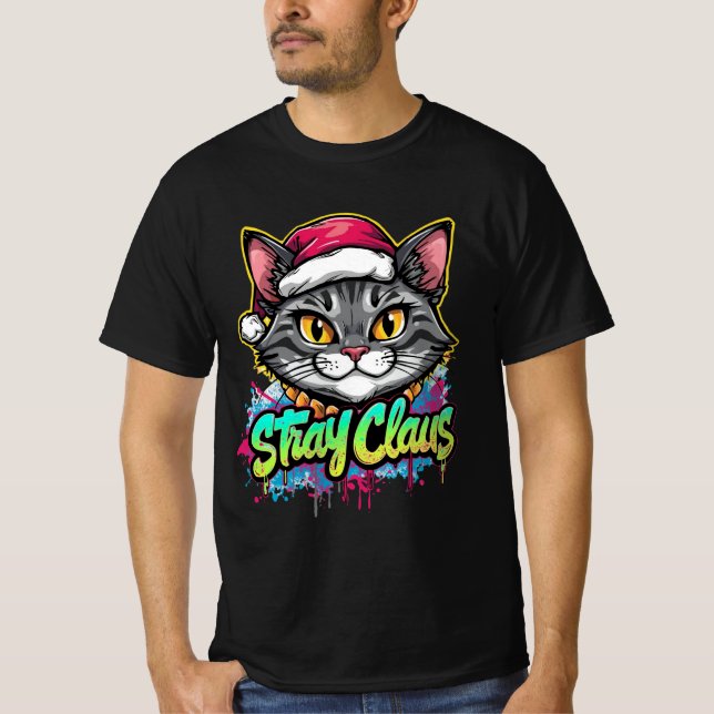 Camiseta Stray Claus – Graffiti Christmas Cat Design (Anverso)