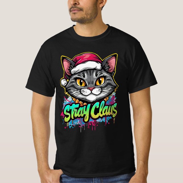 Camiseta Stray Claus – Graffiti Christmas Cat Design (Anverso)