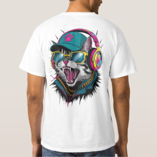 Camiseta Street Cat DJ Attitude – Arte de Ropa Callejera Au
