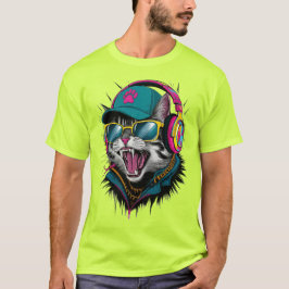 Camiseta Street Cat DJ Attitude – Arte de Ropa Urbana Audaz