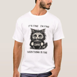Camiseta Stressed Coffee Cat – Everything Is Fine Humor