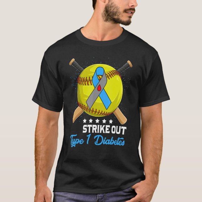 Camiseta Strike Out T1D Awareness Month Blue and Gray Ribbo (Anverso)