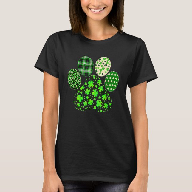 Camiseta Stripes Shamrock Leopard Plaid Paw St Patricks Day (Anverso)