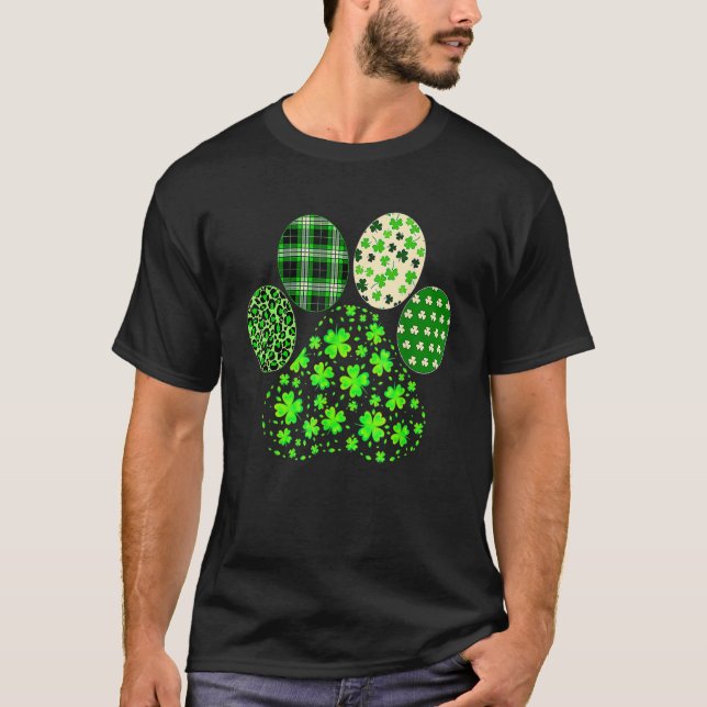 Camiseta Stripes Shamrock Leopard Plaid Paw St Patricks Day (Anverso)