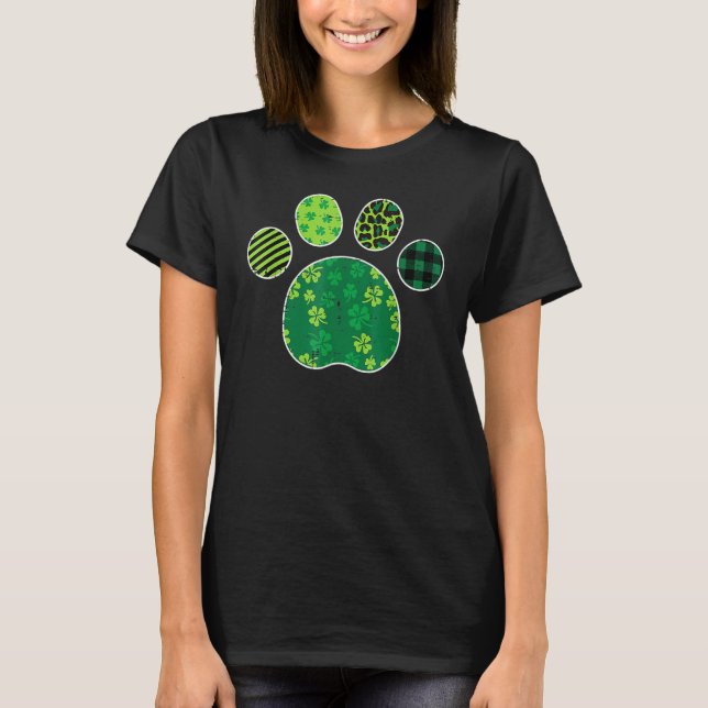 Camiseta Stripes Shamrock Leopard Plaid Paw St Patricks Day (Anverso)