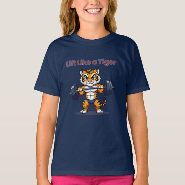 Camiseta **Strong Tiger – Cute Tiger Lifting Weights Illust (Anverso)