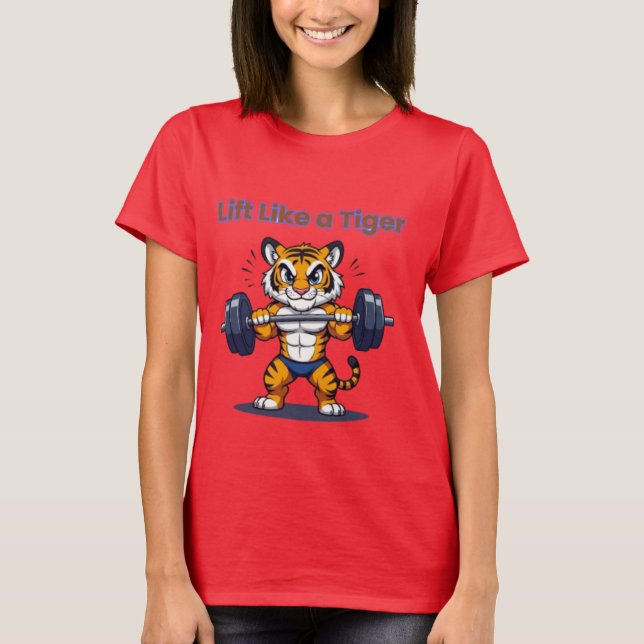 Camiseta **Strong Tiger – Cute Tiger Lifting Weights Illust (Anverso)